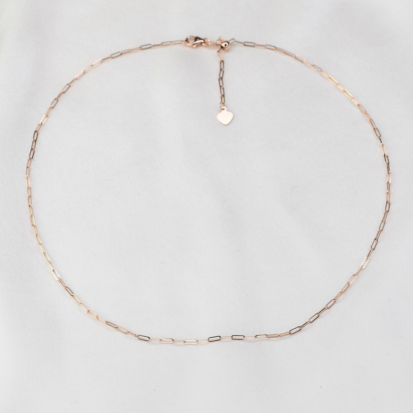 14K Gold Paper Clip Chain Necklace: Adjustable Delicate Style