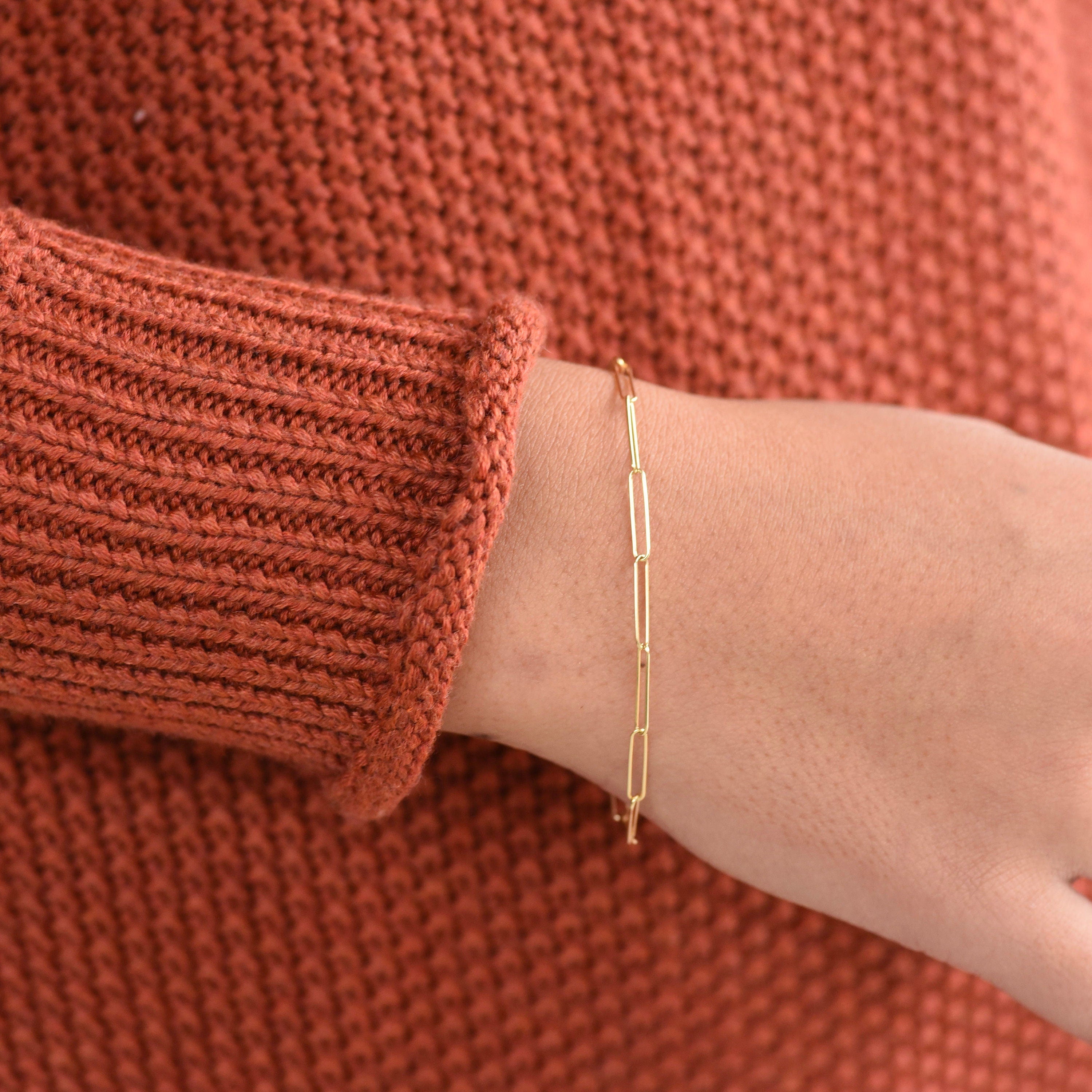 14k solid gold paper clip chain bracelet 