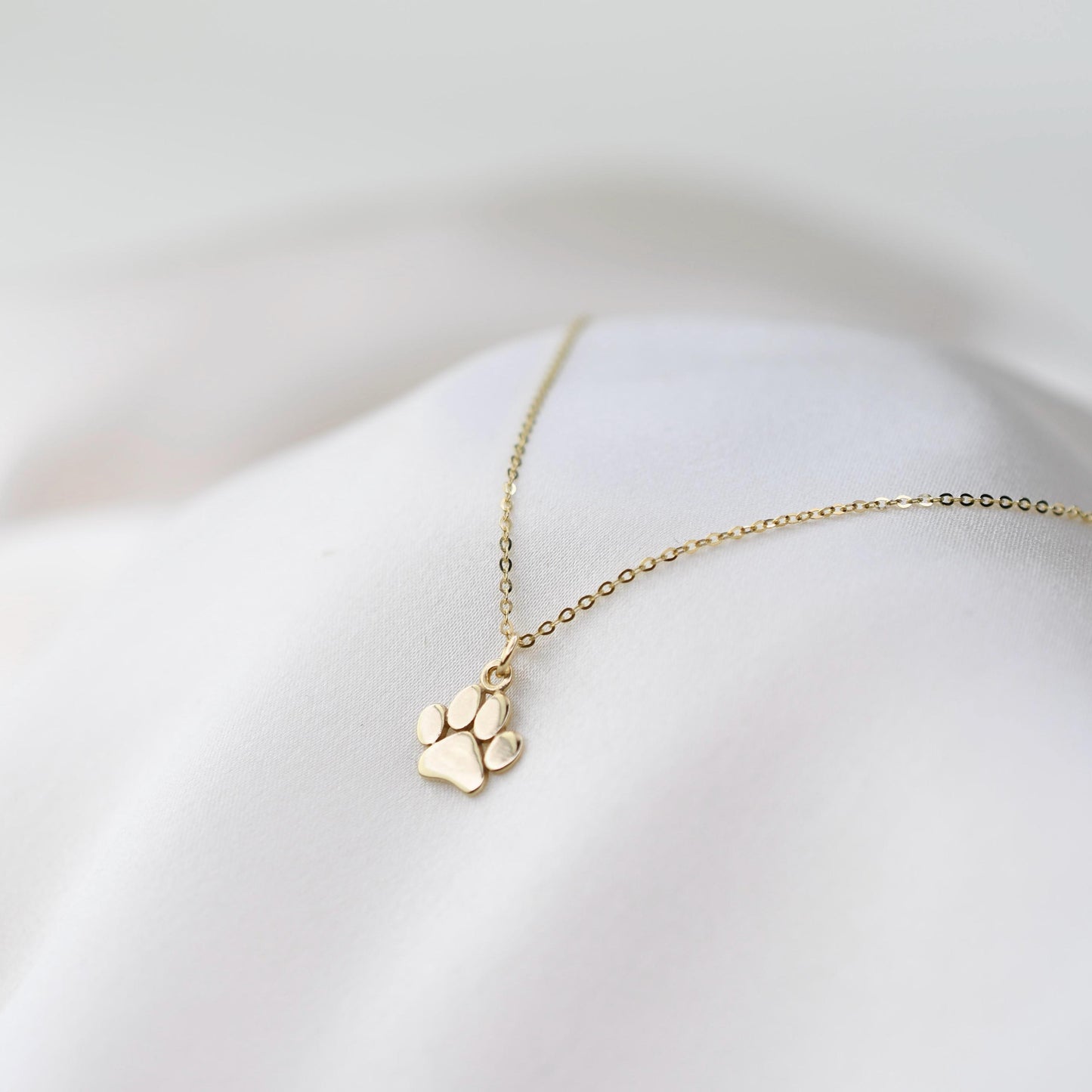 14K Gold Paw Charm Necklace for Dog Lovers