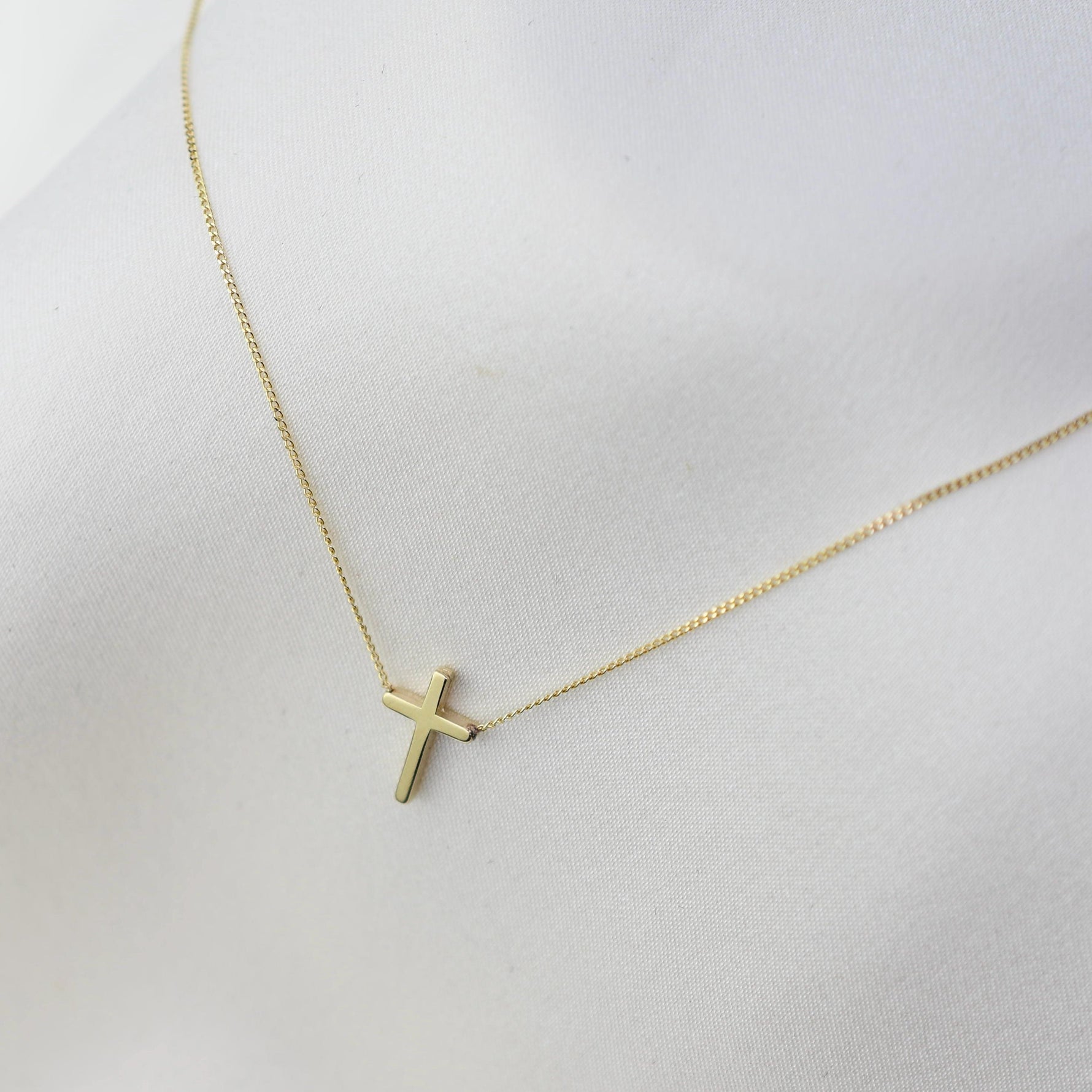 14K Gold Dainty Tiny Cross Necklace — Delicate Floating Cross Necklace - Sash Jewelry