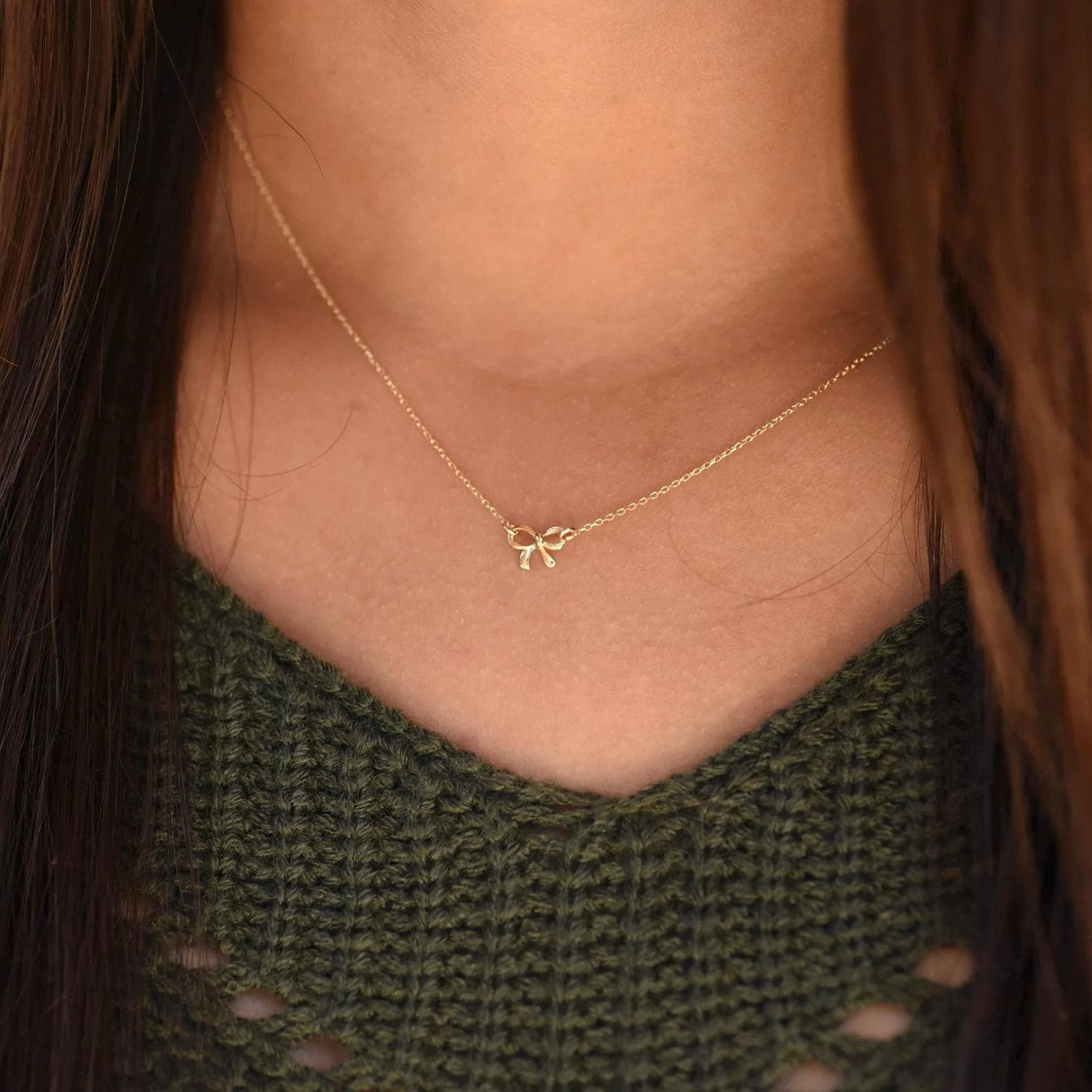 14K Gold Bow Necklace - Sash Jewelry