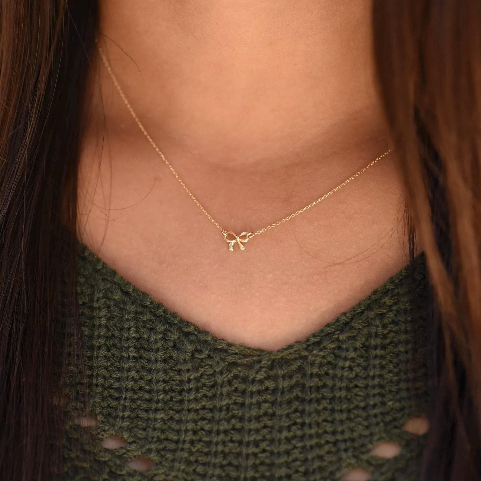 14K Gold Bow Necklace - Sash Jewelry