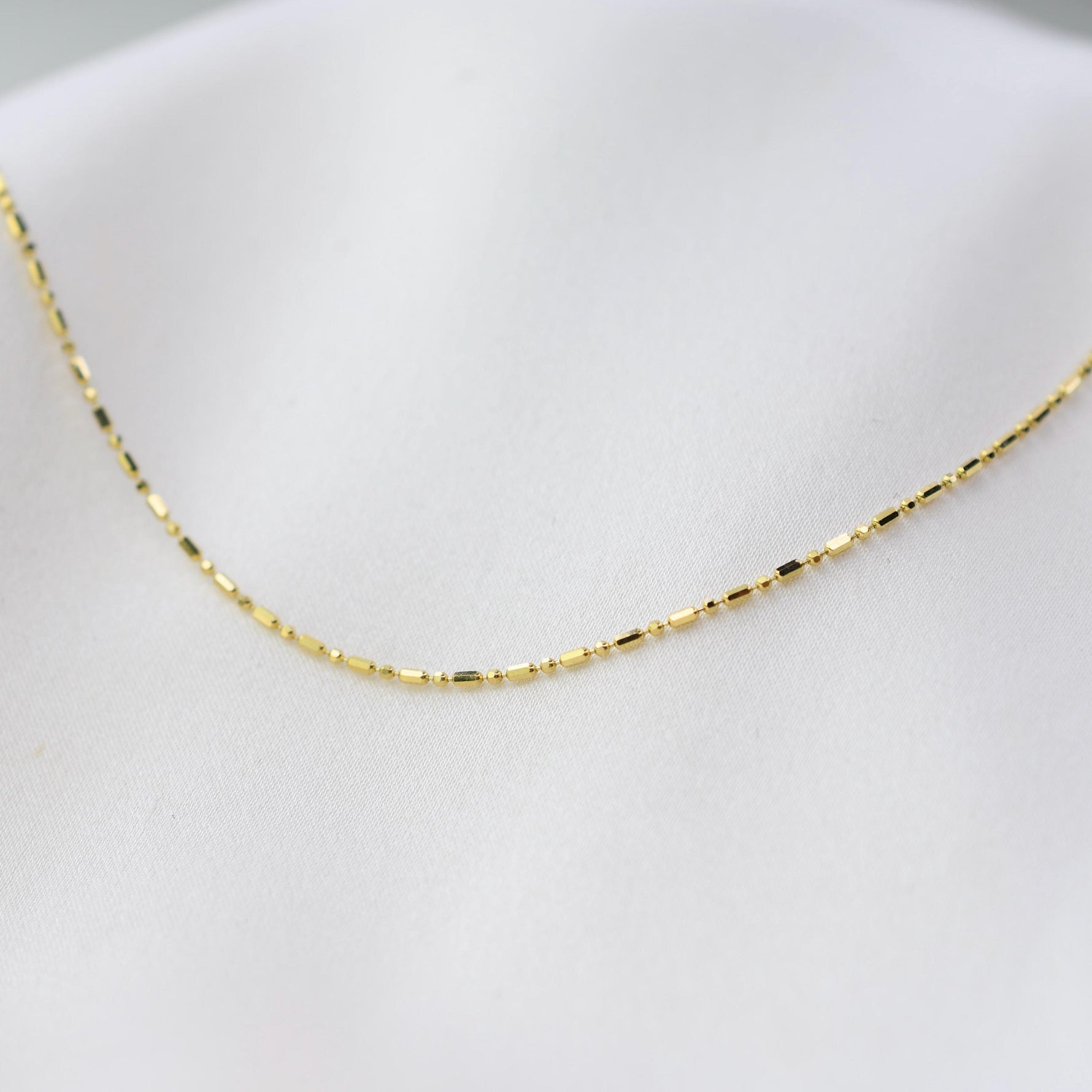 14K Gold Cylinder & Round Bead Necklace – Delicate Layering Jewelry - Sash Jewelry