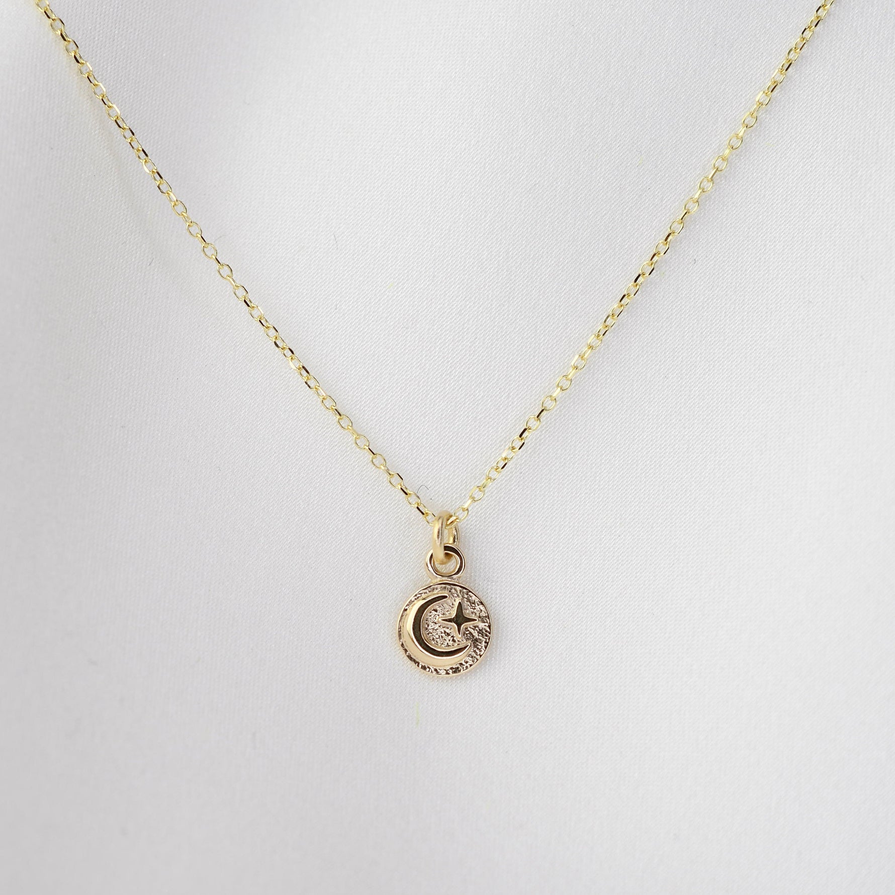 14K Gold Moon and Star Charm Necklace - Sash Jewelry