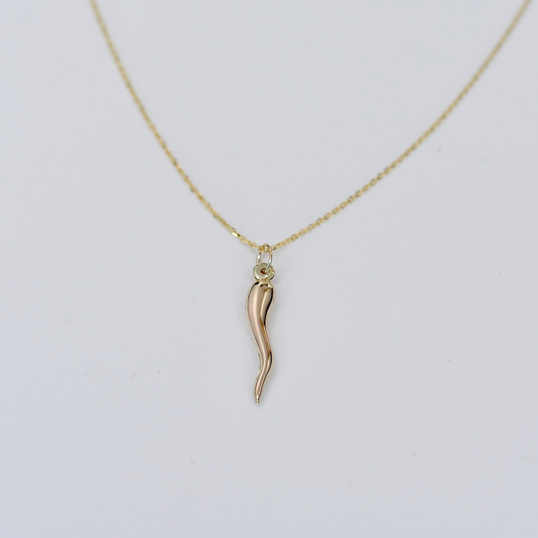 solid 14K gold Italian horn charm necklace 24mm
