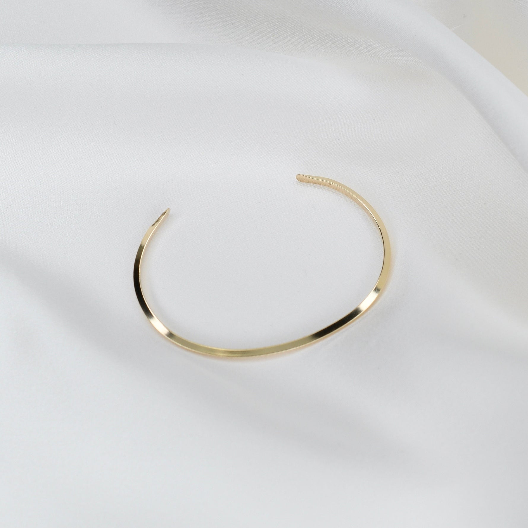 14K Solid Gold Cuff Bracelet – Minimalist Gold Cuff, Thin Open Bracelet - Sash Jewelry