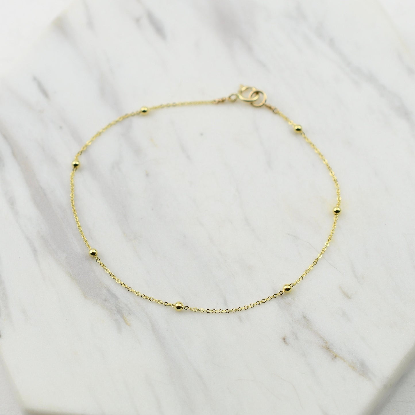 14K Gold Beaded Anklet
