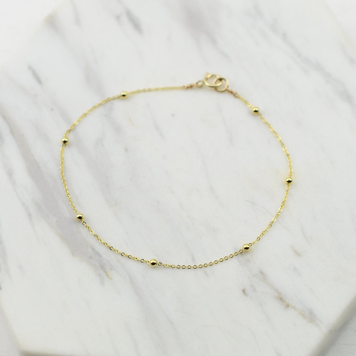 14K Gold Beaded Anklet - Sash Jewelry