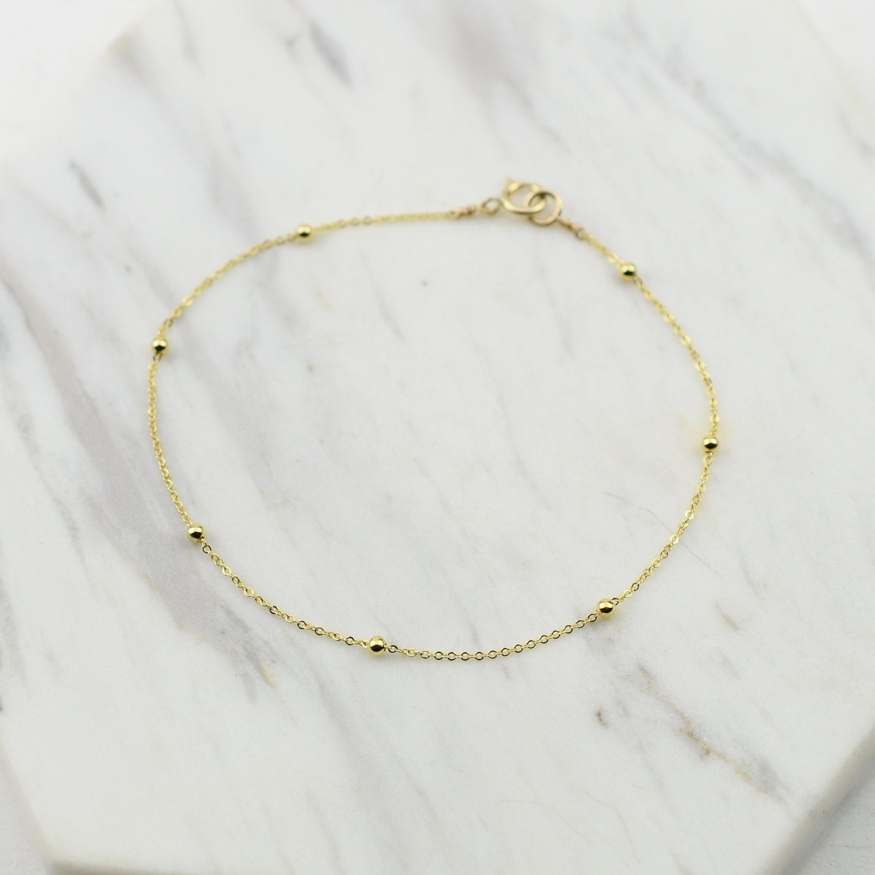 14K Gold Beaded Anklet - Sash Jewelry