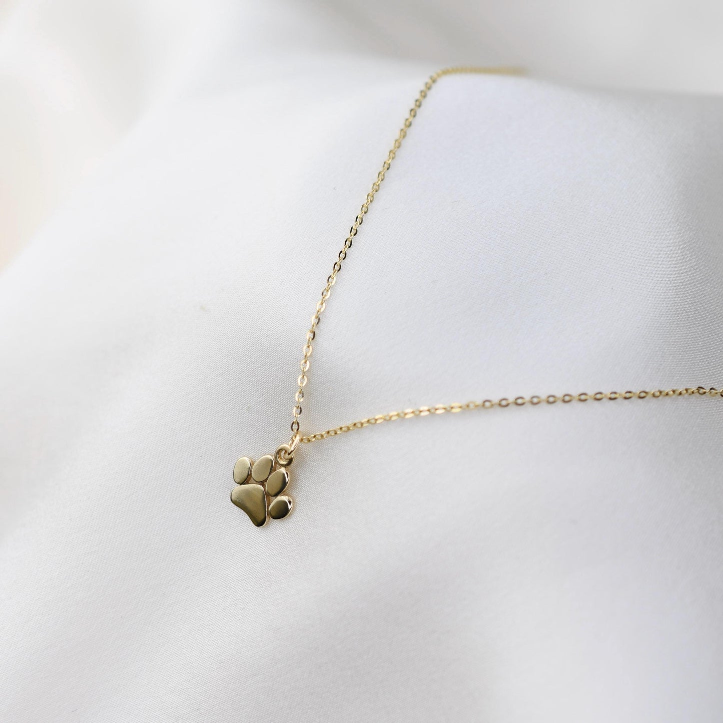 14K Gold Paw Charm Necklace for Dog Lovers