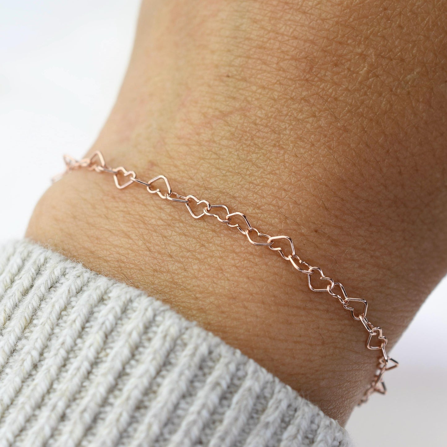 14K Rose Gold Heart Chain Bracelet