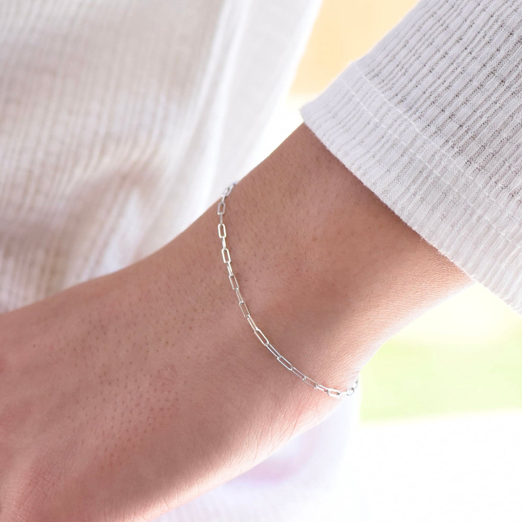 14K White Gold Paper Clip Chain Bracelet: Minimalist Style - Sash Jewelry
