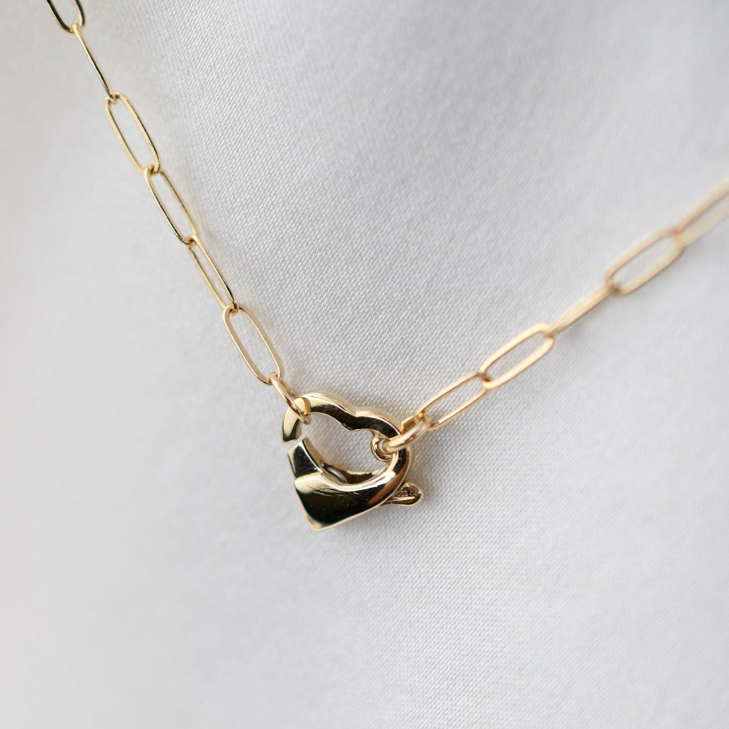 14K Gold Paperclip Bracelet with Heart Clasp