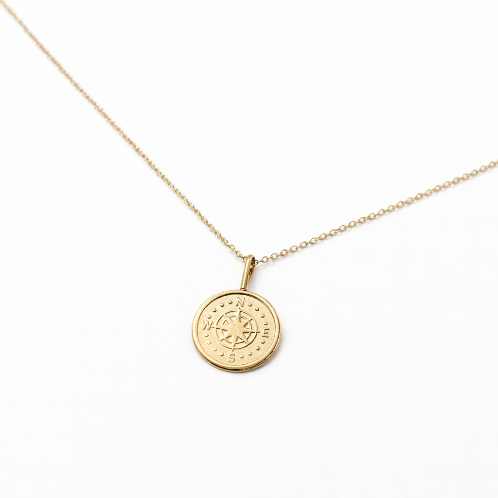 14K Gold Compass Necklace – Solid Gold Minimalist Charm