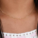 14K Gold Cylinder & Round Bead Necklace – Delicate Layering Jewelry - Sash Jewelry