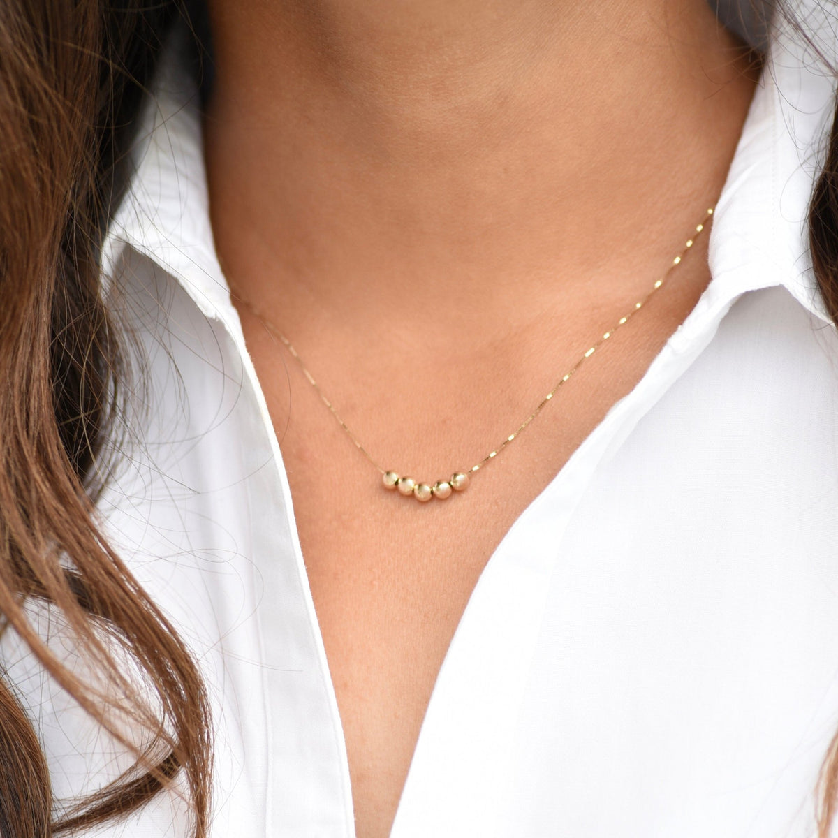 14K Gold 4mm Beaded Necklace - Sash Jewelry