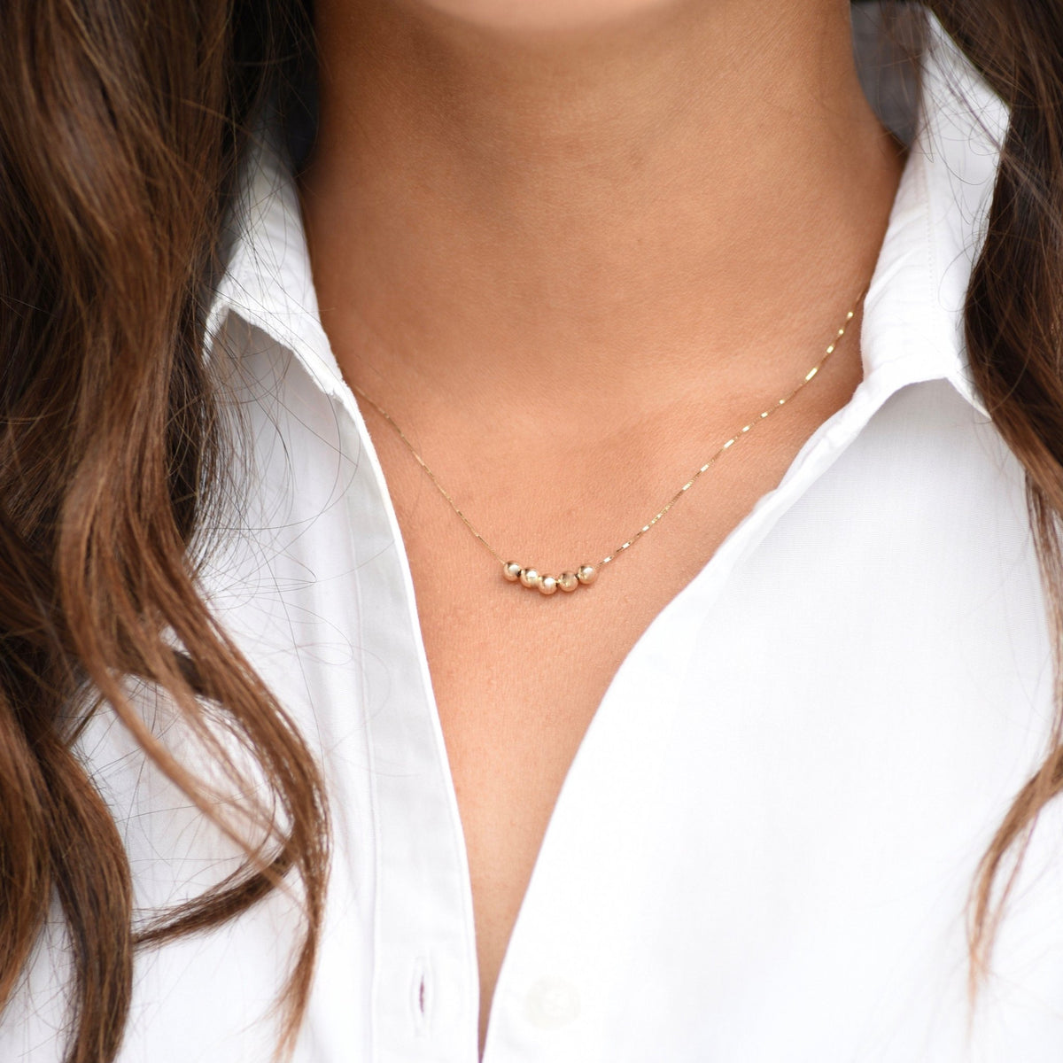 14K Gold 4mm Beaded Necklace - Sash Jewelry