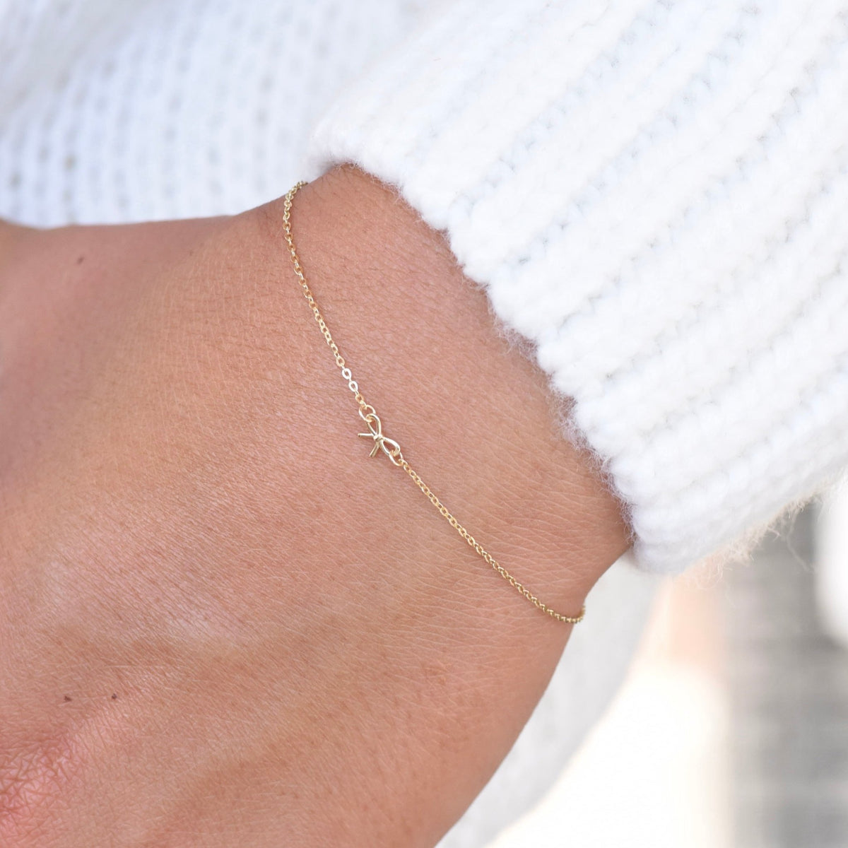 14K Gold Baby Bow Bracelet – Tiny Bow Bracelet for Baby Girl - Sash Jewelry