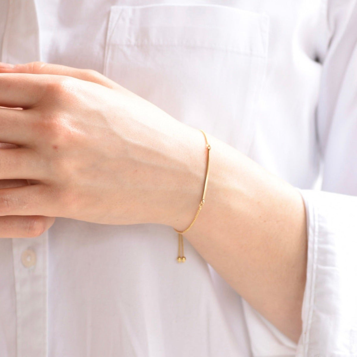 14K Gold Bar Bracelet — Adjustable Dainty Gold Bar - Sash Jewelry