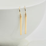 14K Gold Bar Earrings – Minimalist Solid Gold Drop Earrings - Sash Jewelry