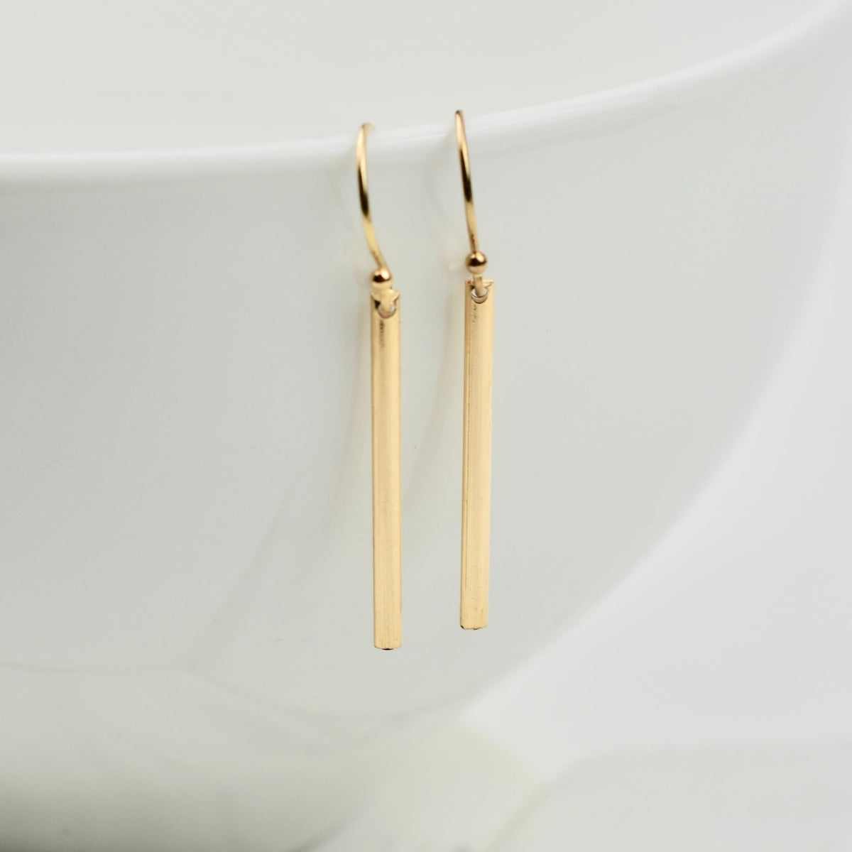 14K Gold Bar Earrings – Minimalist Solid Gold Drop Earrings - Sash Jewelry