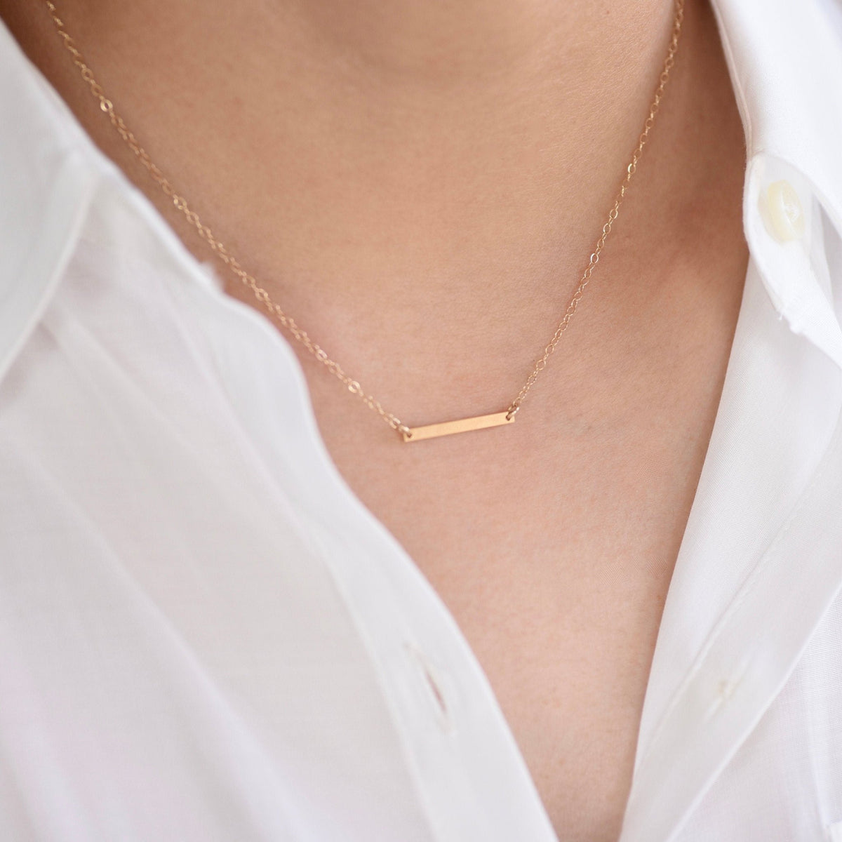 14K Gold Bar Necklace – Delicate Minimal Bar Pendant Necklace - Sash Jewelry