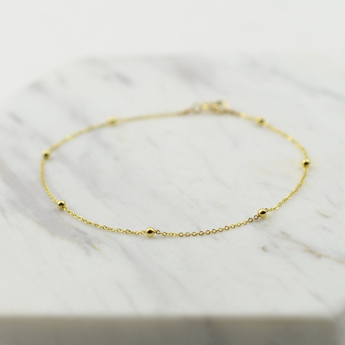 14K Gold Beaded Anklet - Sash Jewelry