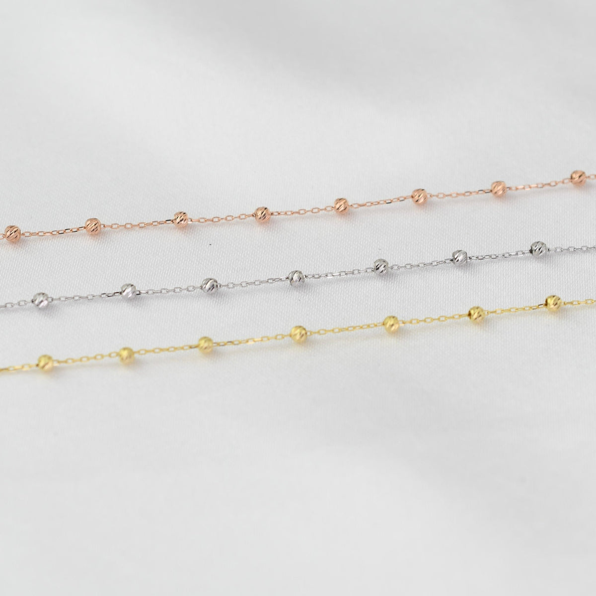 14K Gold Beaded Anklet – Solid Gold Bead Chain Anklet, Dainty Minimalist Anklet - Sash Jewelry