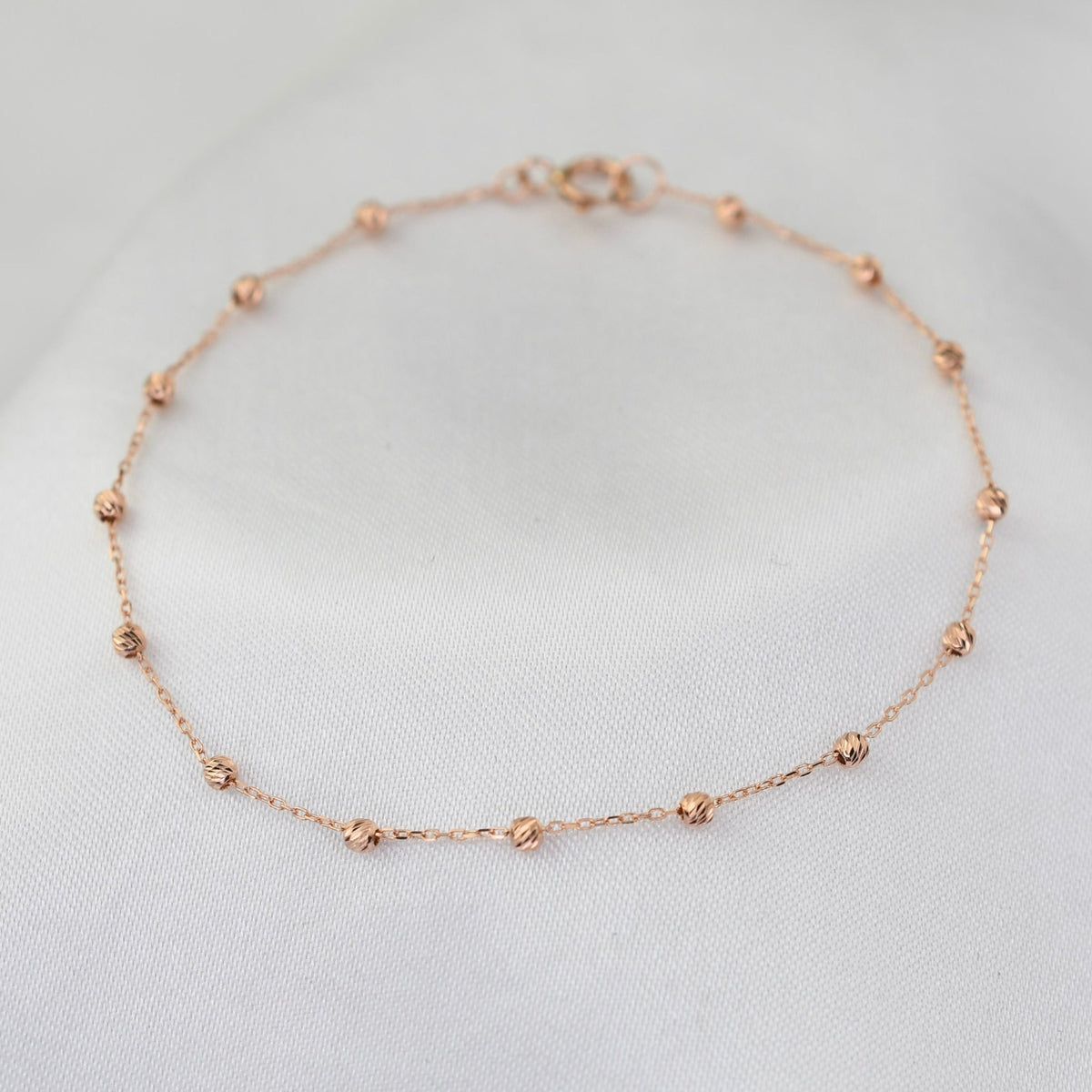 14K Gold Beaded Anklet – Solid Gold Bead Chain Anklet, Dainty Minimalist Anklet - Sash Jewelry