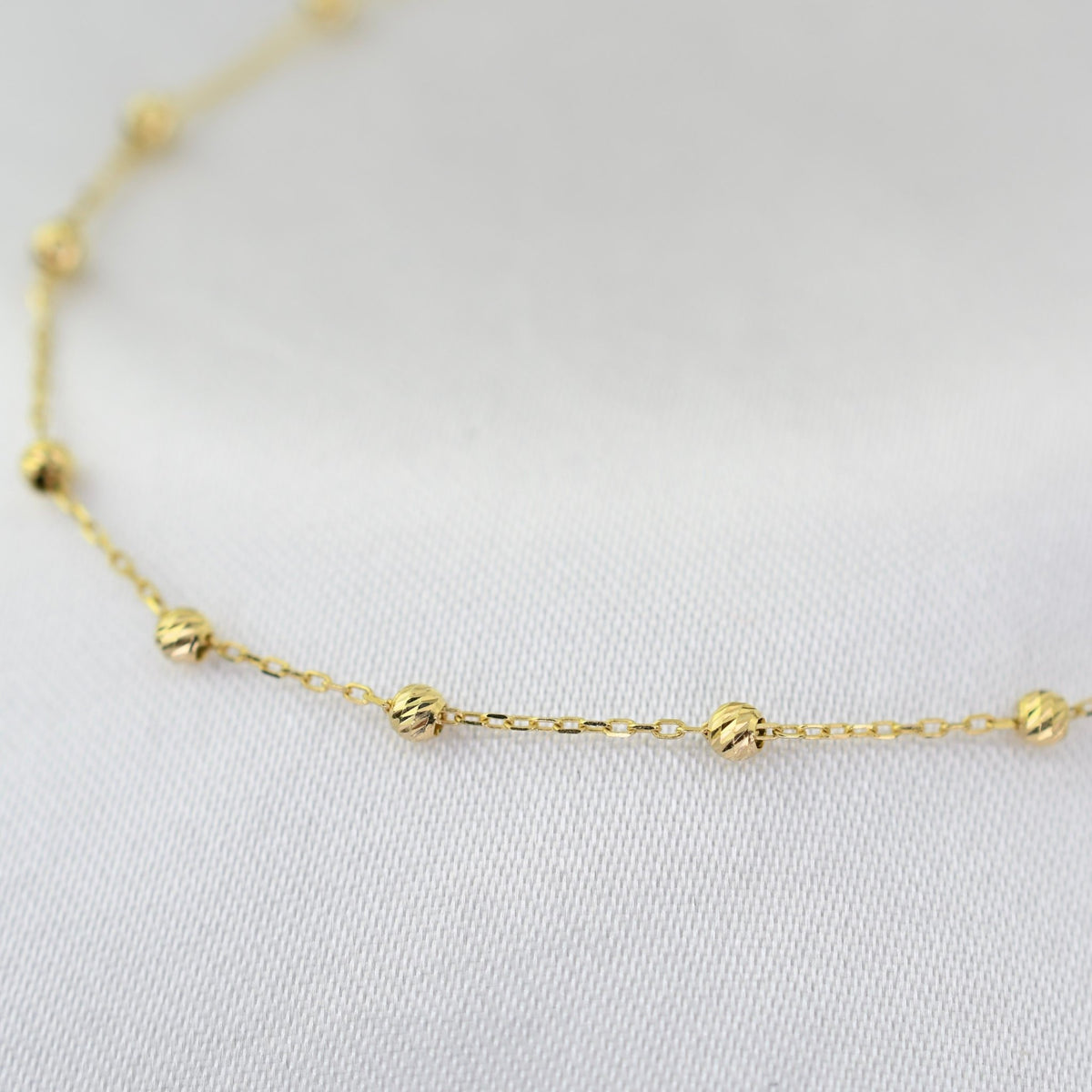 14K Gold Beaded Anklet – Solid Gold Bead Chain Anklet, Dainty Minimalist Anklet - Sash Jewelry