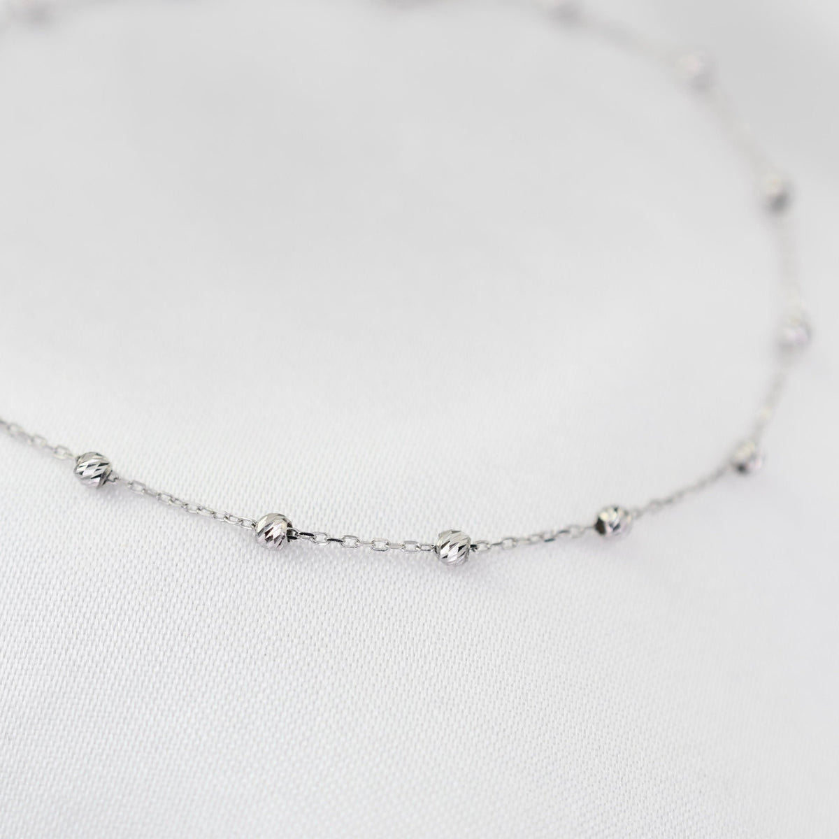 14K Gold Beaded Anklet – Solid Gold Bead Chain Anklet, Dainty Minimalist Anklet - Sash Jewelry