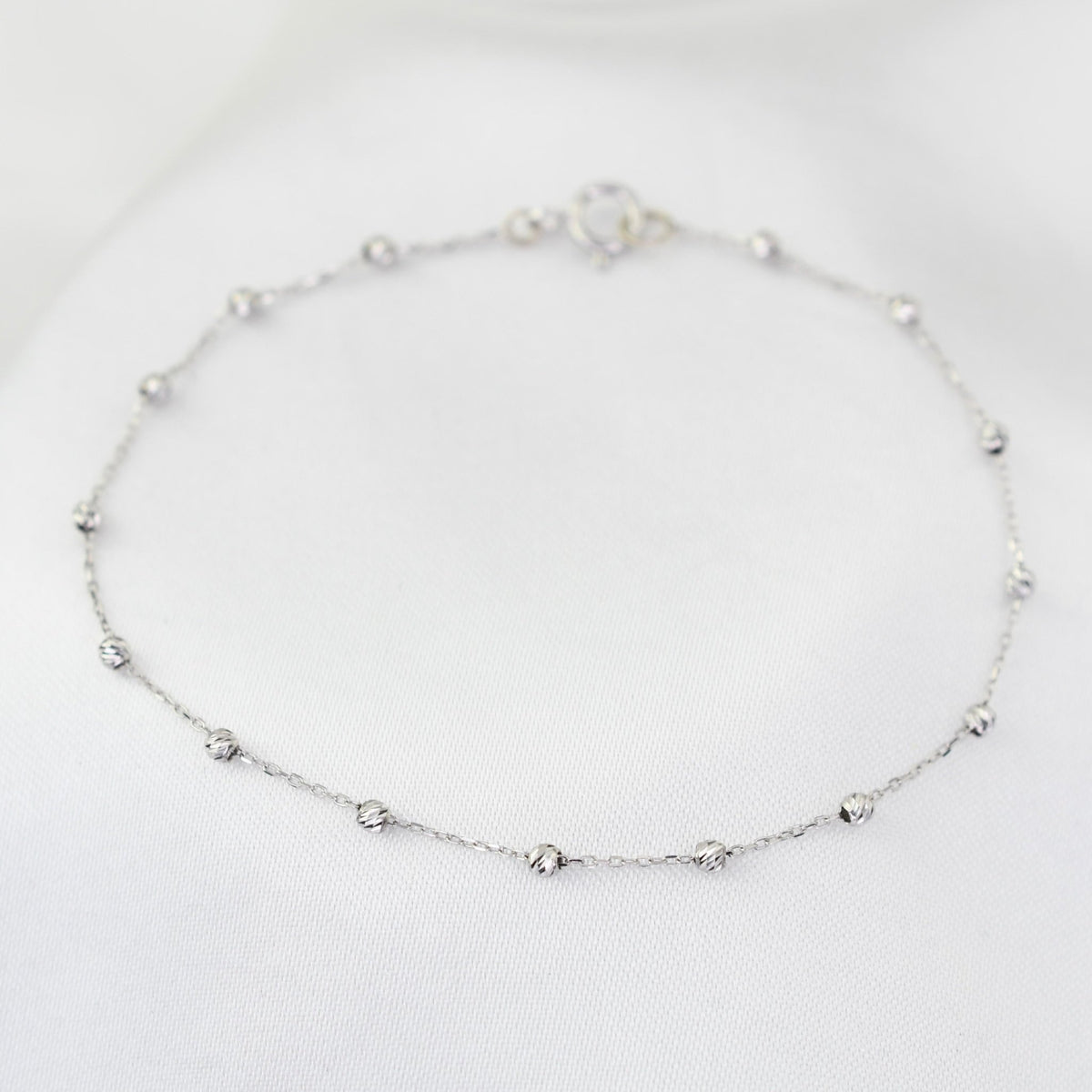 14K Gold Beaded Anklet – Solid Gold Bead Chain Anklet, Dainty Minimalist Anklet - Sash Jewelry