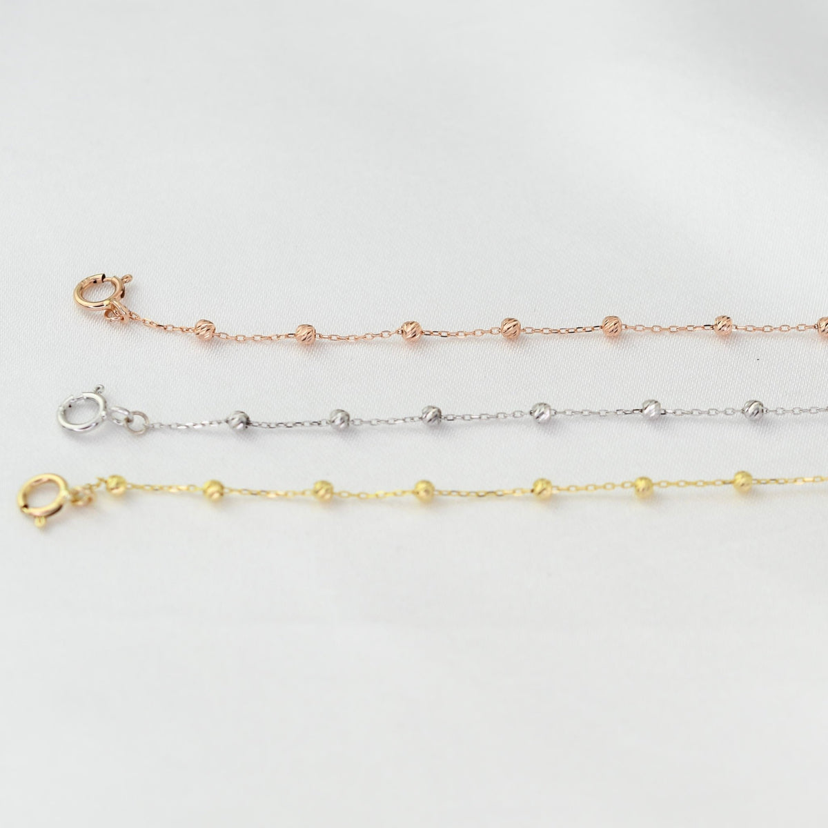 14K Gold Beaded Anklet – Solid Gold Bead Chain Anklet, Dainty Minimalist Anklet - Sash Jewelry