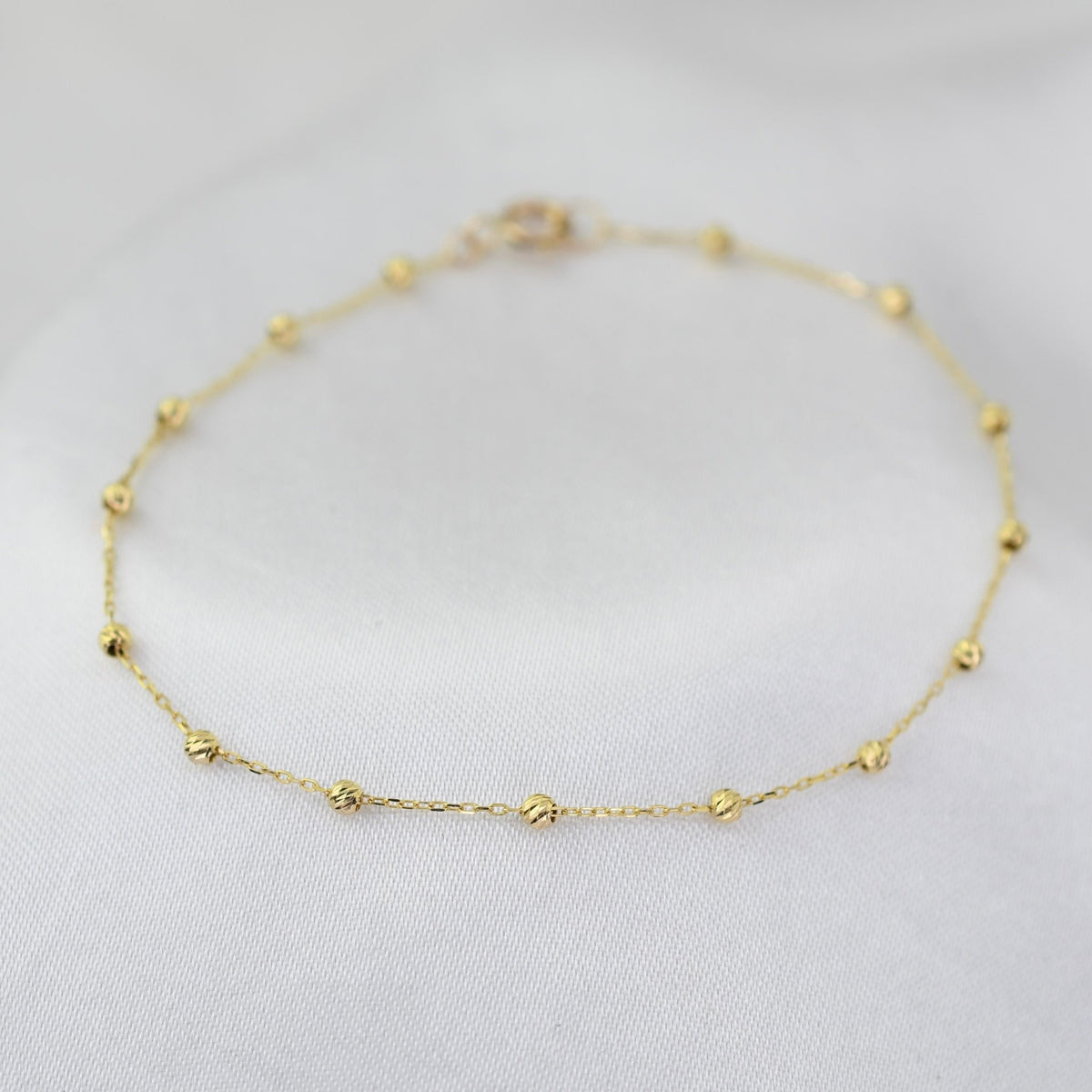 14K Gold Beaded Anklet – Solid Gold Bead Chain Anklet, Dainty Minimalist Anklet - Sash Jewelry