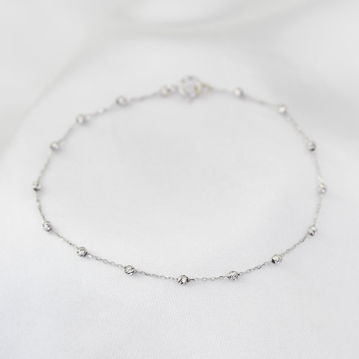 14K Gold Beaded Anklet – Solid Gold Bead Chain Anklet, Dainty Minimalist Anklet - Sash Jewelry