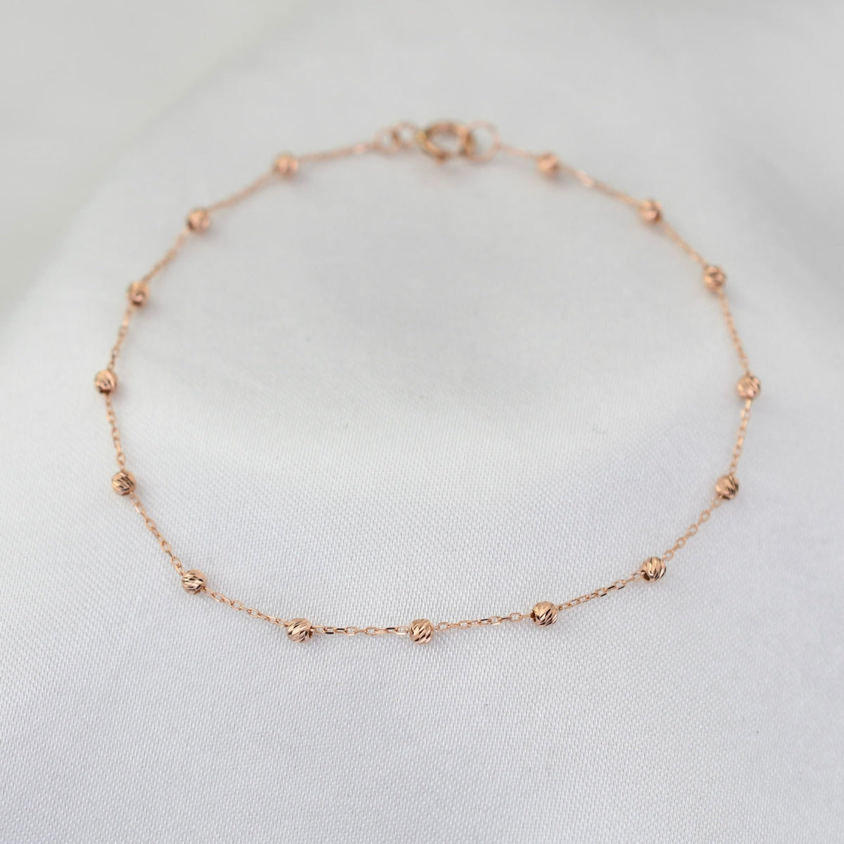 14K Gold Beaded Anklet – Solid Gold Bead Chain Anklet, Dainty Minimalist Anklet - Sash Jewelry
