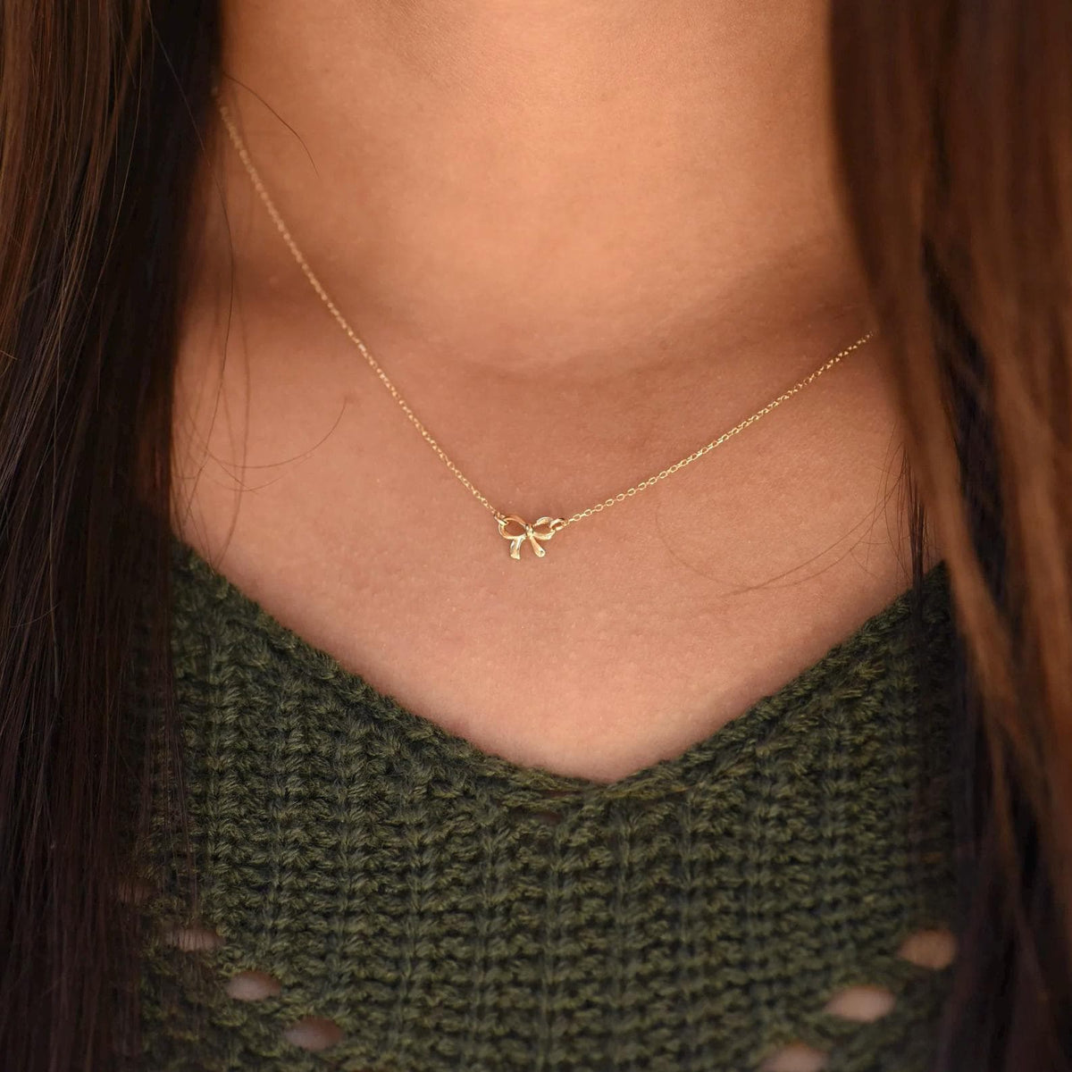 Delicate Gold Bow Pendant - Sash Jewelry