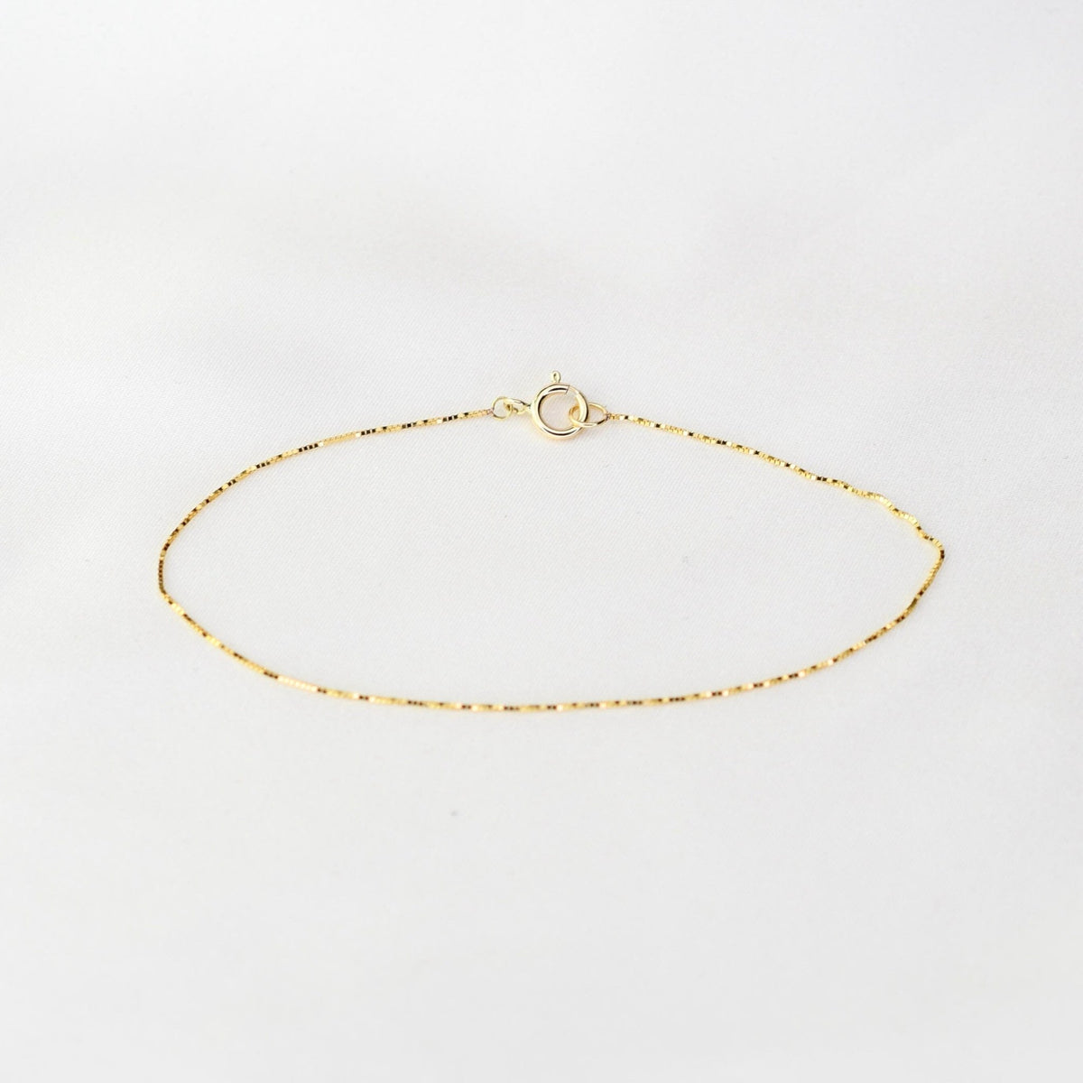 14K Gold Box Chain Bracelet – Dainty 0.5mm Solid Gold - Sash Jewelry