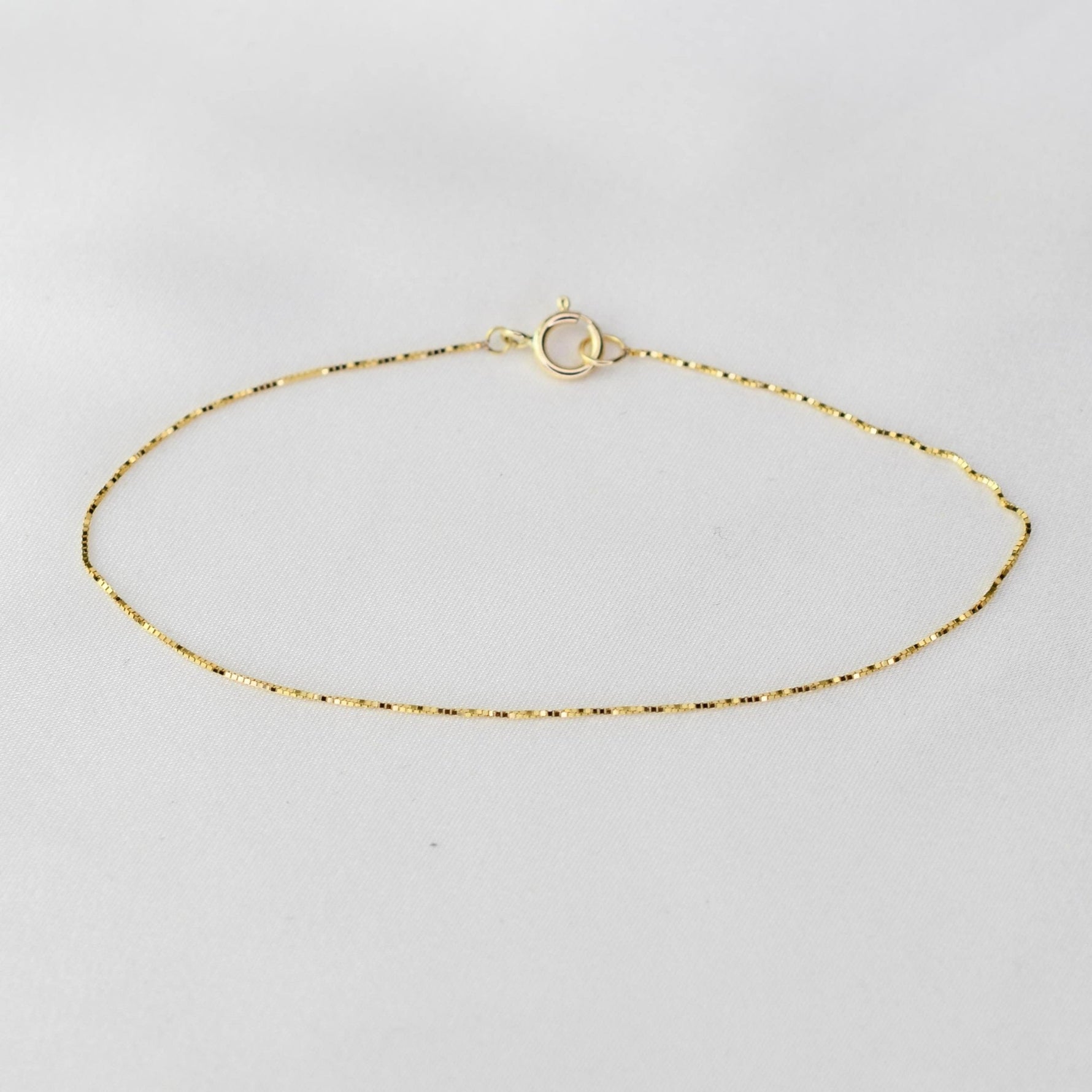 14K Gold Box Chain Bracelet – Dainty 0.5mm Solid Gold - Sash Jewelry