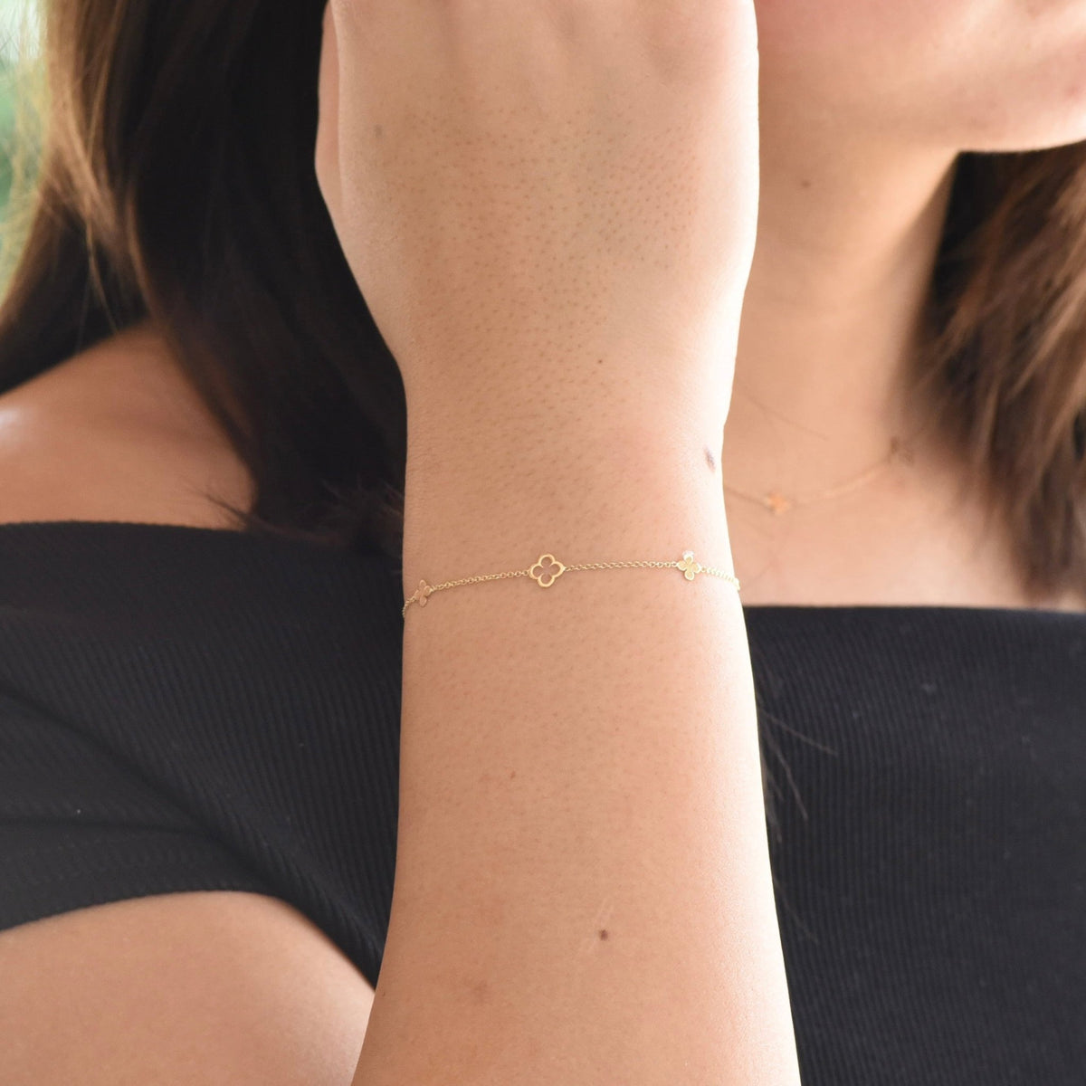 14K Gold Clover Bracelet - Sash Jewelry