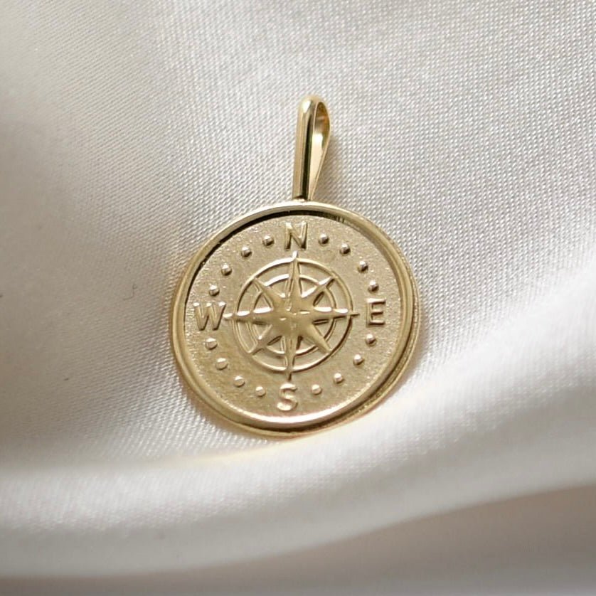 14K Gold Compass Necklace – Solid Gold Minimalist Charm - Sash Jewelry
