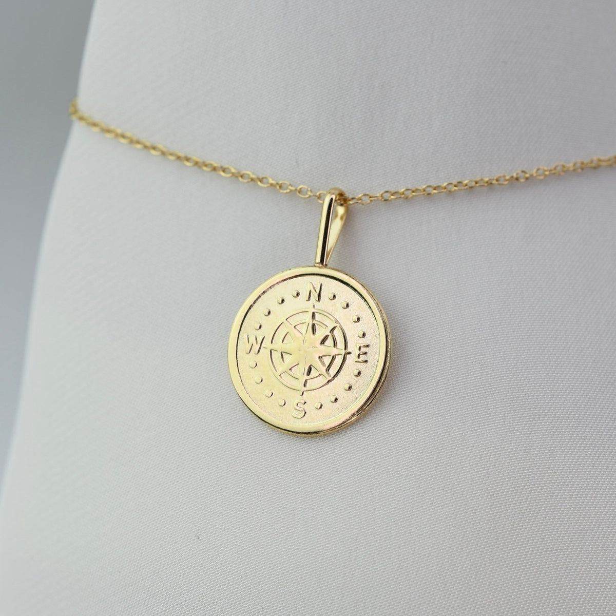 14K Gold Compass Necklace – Solid Gold Minimalist Charm - Sash Jewelry
