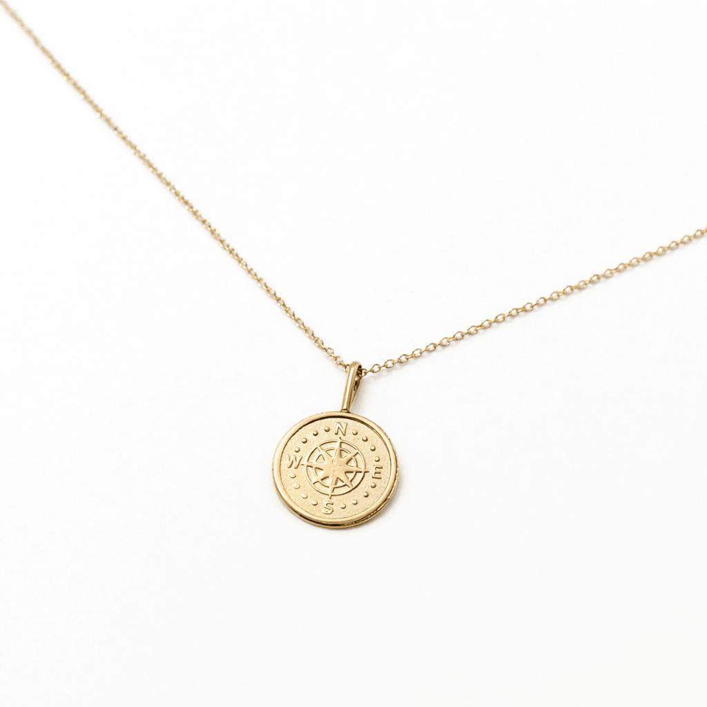 14K Gold Compass Necklace – Solid Gold Minimalist Charm - Sash Jewelry