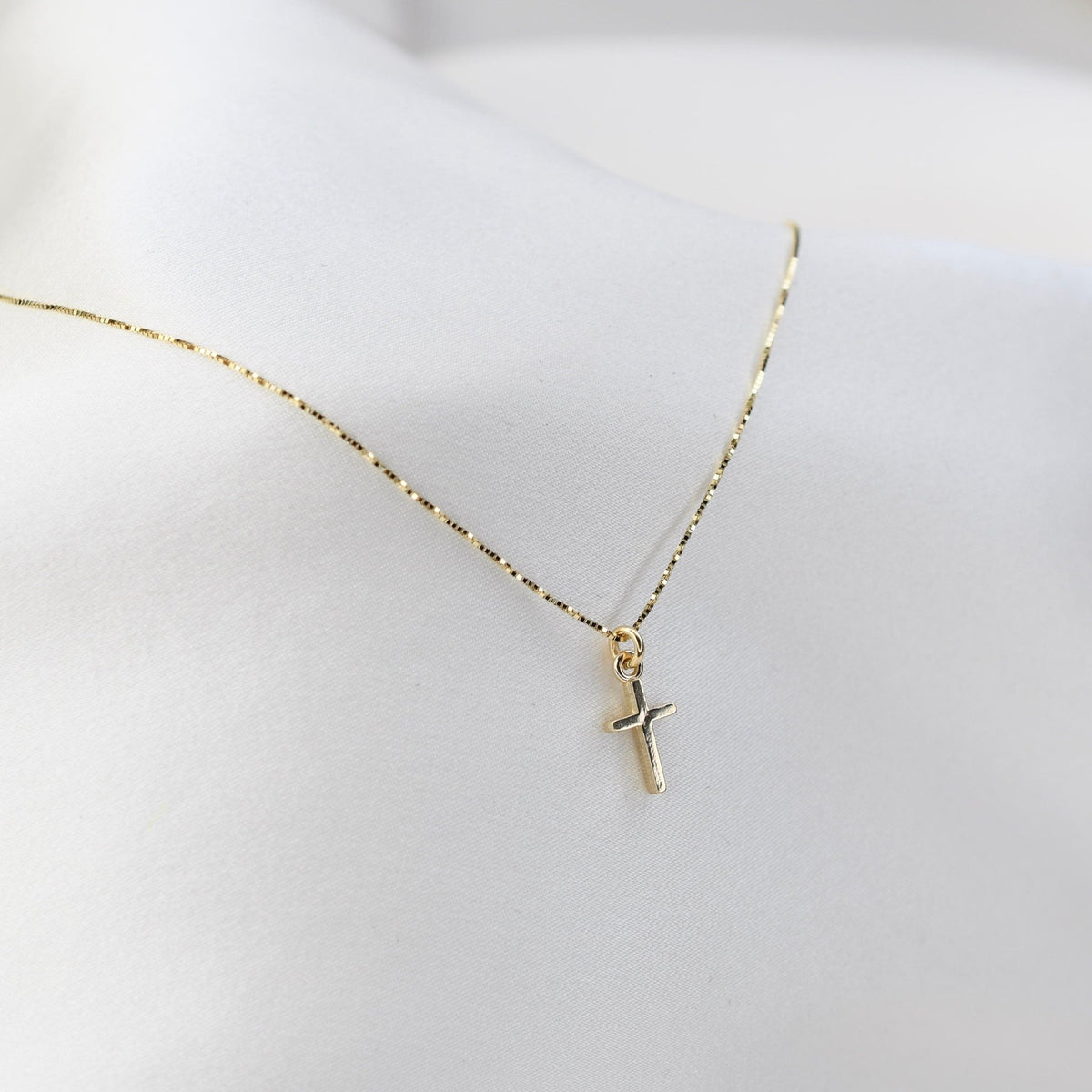 14K Gold Cross Necklace – Dainty Minimalist Solid Gold Necklace - Sash Jewelry