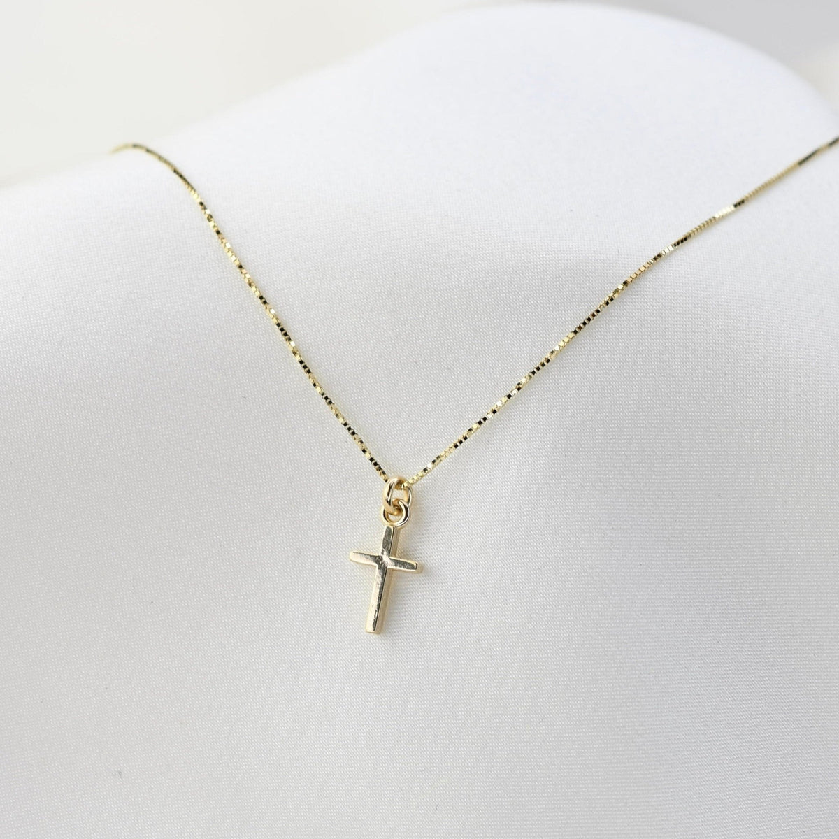 14K Gold Cross Necklace – Dainty Minimalist Solid Gold Necklace - Sash Jewelry