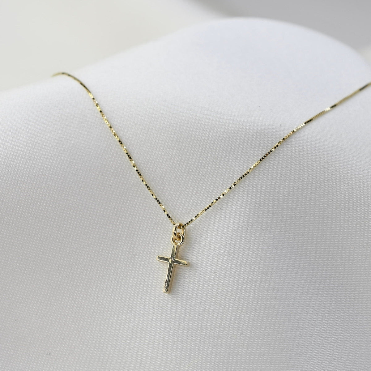 14K Gold Cross Necklace – Dainty Minimalist Solid Gold Necklace - Sash Jewelry