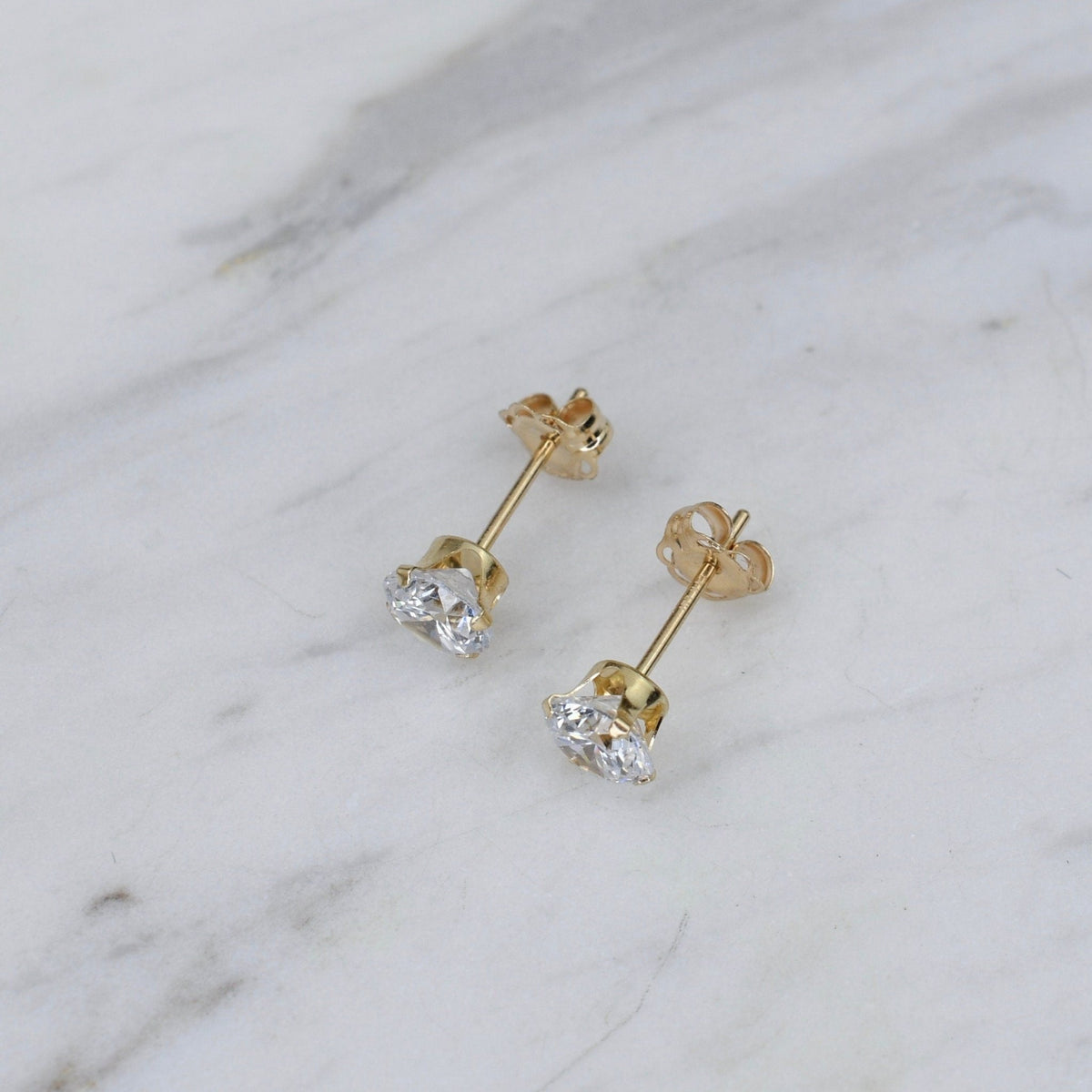 14K Gold CZ Stud Earrings – Round CZ Studs in 3mm 4mm 5mm - Sash Jewelry