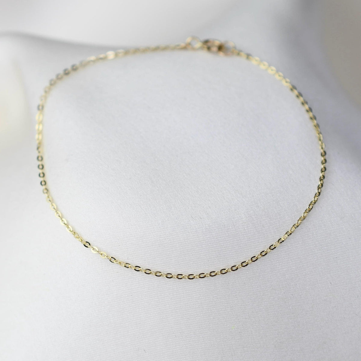 14K Gold Dainty Flat Cable Chain Bracelet - Sash Jewelry