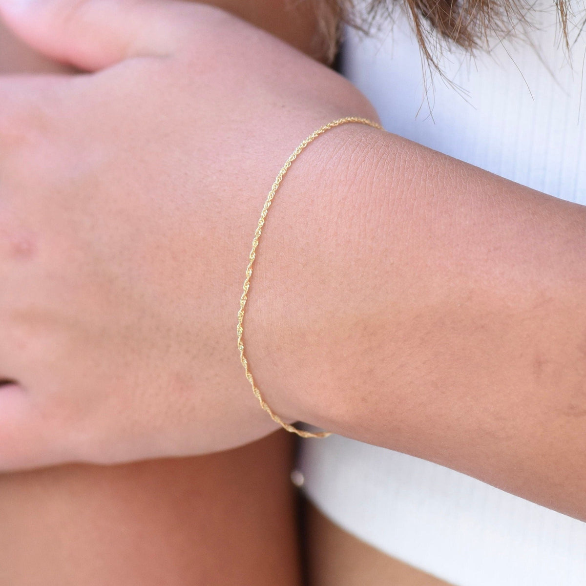 14K Gold Dainty Sparkle Chain Bracelet - Sash Jewelry
