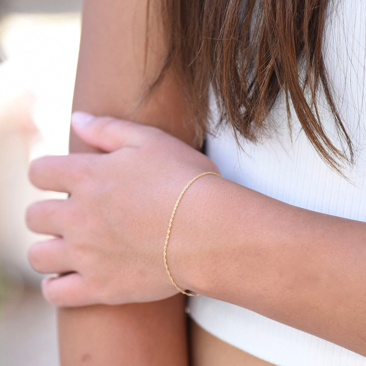 14K Gold Dainty Sparkle Chain Bracelet - Sash Jewelry